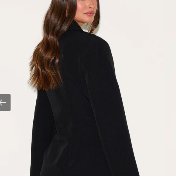 PrettyLittleThing Black Cinched Waist Lapel Point Detail Women's Blazer Size 12 - Picture 2 of 4